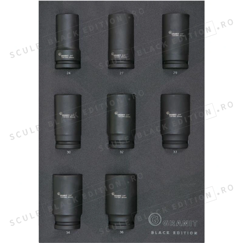 Set insertii capat cheie tubulara de imp Granit Black Edition