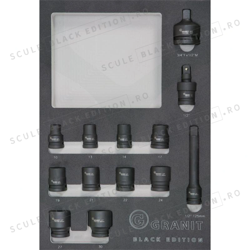 Set insertii capat cheie tubulara de imp Granit Black Edition