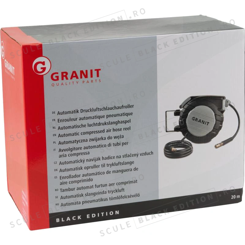 Tambur automat pentru furtun de aer comprimat - 20 m Granit Black Edition