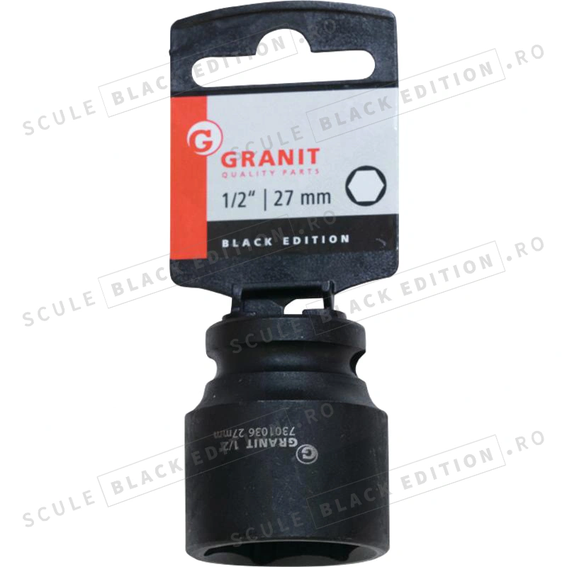 Capat cheie tubulara impact - hexagonala - scurta - 27 mm - 1/2" Granit Black Edition