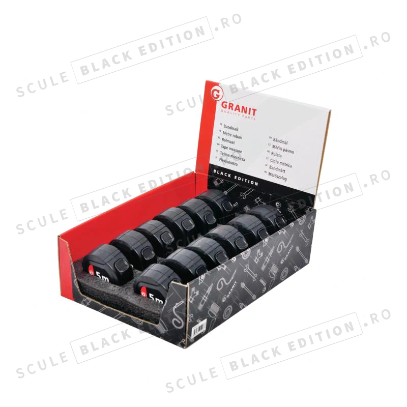 Cutie prezentare - ruleta 5m - 12 buc. Granit Black Edition