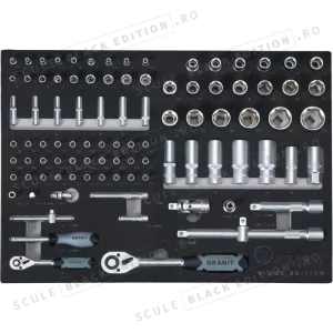 Insertii chei tubulare 1/2" -1/4" - 95 buc Granit Black Edition