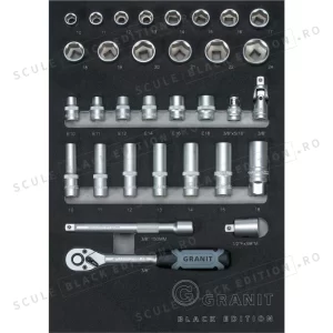 Set insertii chei tubulare 3/8" - 32 buc. Granit Black Edition