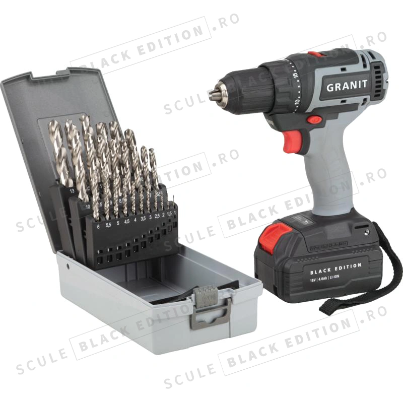 Kit bormasina cu acumulator si set spirale Granit Black Edition - imagine 4
