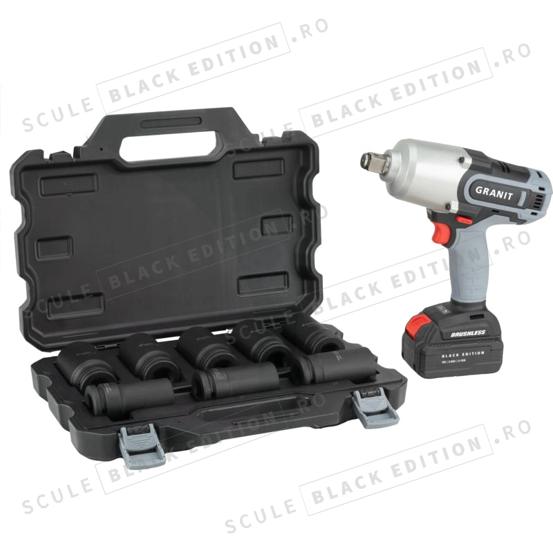 Set pistol de impact - acumulator - 3/4" si chi tubulare Granit Black Edition - imagine 3
